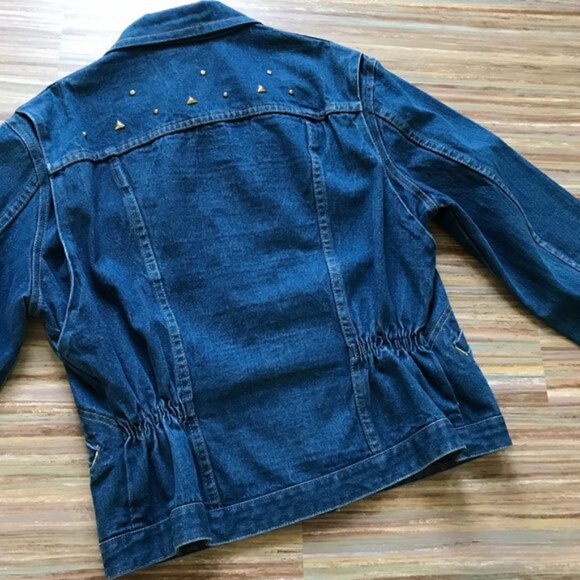 Three Bars Denim Jean Zip Front Jacket Gold Stud Detail Vintage Made in Canada - Picture 10 of 10